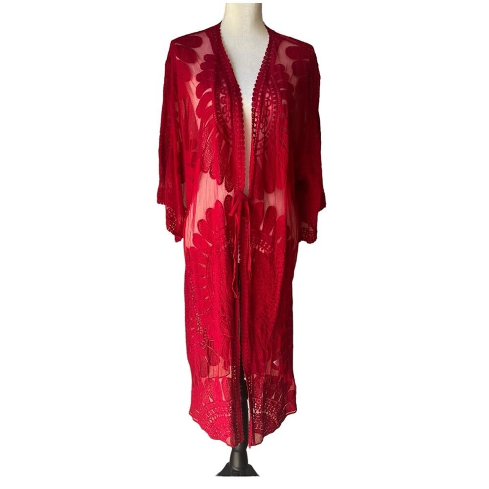 Style Apparel Red Lace Kimono Size XL